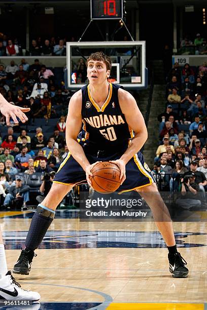 Tyler Hansbrough of the Indiana Pacers looks to the basket during the game against the Memphis Grizzlies on December 18, 2009 at FedExForum in...