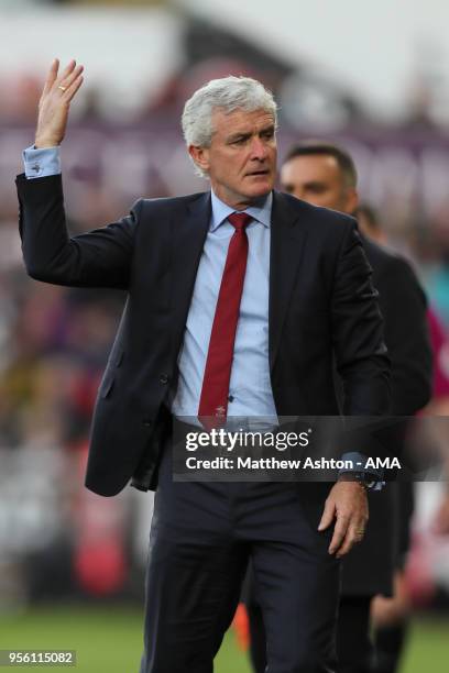 Mark Hughes head coach / manager of Southampton reacts during the Premier League match between Swansea City and Southampton at Liberty Stadium on May...