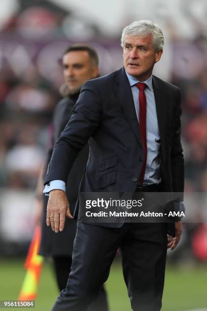 Mark Hughes head coach / manager of Southampton reacts during the Premier League match between Swansea City and Southampton at Liberty Stadium on May...