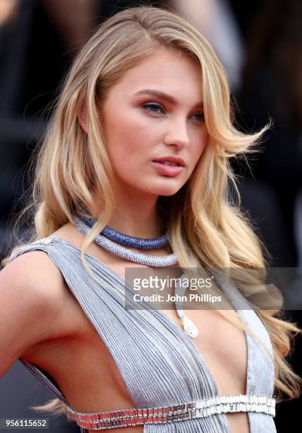 Romee Strijd attends the screening of "Everybody Knows " and the opening gala during the 71st annual Cannes Film Festival at Palais des Festivals on...