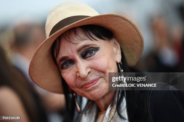 Danish-French actress Anna Karina poses as she arrives on May 8, 2018 for the screening of the film "Todos Lo Saben " and the opening ceremony of the...