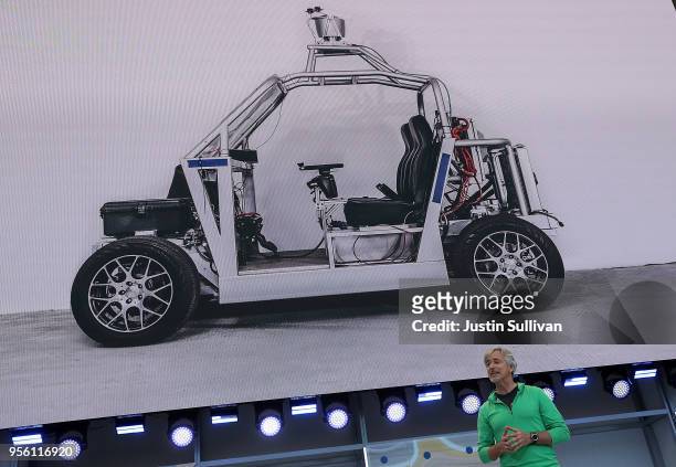 Waymo CEO John Krafcik speaks during the opening keynote address at the Google I/O 2018 Conference at Shoreline Amphitheater on May 8, 2018 in...