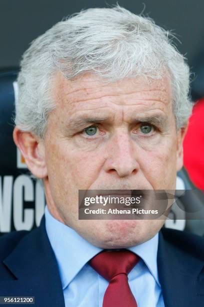 Southampton manager Mark Hughes prior to kick off of the Premier League match between Swansea City and Southampton at Liberty Stadium on May 08, 2018...