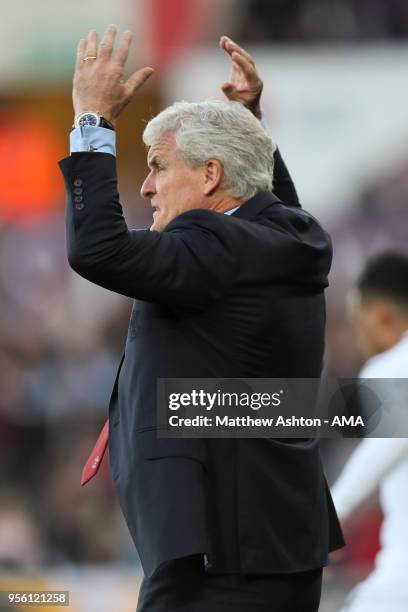 Mark Hughes head coach / manager of Southampton reacts during the Premier League match between Swansea City and Southampton at Liberty Stadium on May...