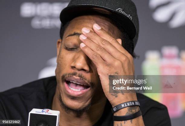 Toronto Raptors DeMar DeRozan talks to the media during a season ending availability at the BioSteel Centre, Toronto. The Raptors ended their season,...