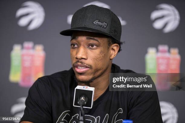 Toronto Raptors DeMar DeRozan talks to the media during a season ending availability at the BioSteel Centre, Toronto. The Raptors ended their season,...