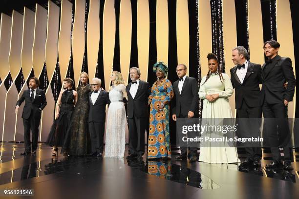 Master of Ceremonies Edouard Baer, jury member Kristen Stewart, jury president Cate Blanchett, director Martin Scorsese and jury members, Lea...