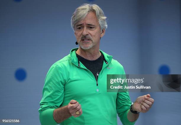 Waymo CEO John Krafcik speaks during the opening keynote address at the Google I/O 2018 Conference at Shoreline Amphitheater on May 8, 2018 in...