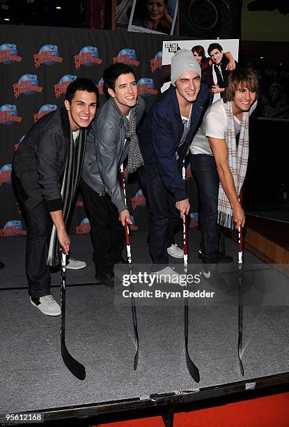 Actors Carlos Pena, Logan Henderson, Kendall Schmidt and James Maslow greet fans at Nickelodeon's BIG TIME RUSH screening at Planet Hollywood Times...