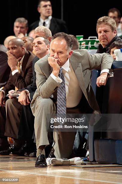 Head coach Jim O'Brien of the Indiana Pacers looks on from the sideline during the game against the Memphis Grizzlies on December 30, 2009 at Conseco...