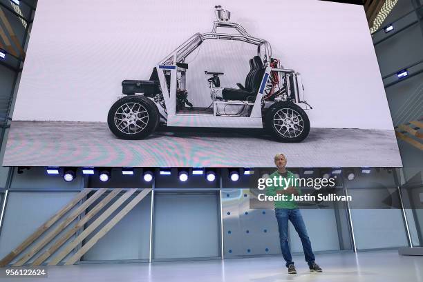 Waymo CEO John Krafcik speaks during the opening keynote address at the Google I/O 2018 Conference at Shoreline Amphitheater on May 8, 2018 in...