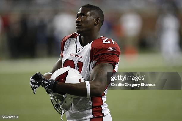 Antrel Rolle of the Arizona Cardinals looks on during the game against the Detroit Lions on December 20, 2009 at Ford Field in Detroit, Michigan.