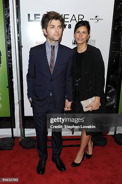 Actor Adam Scott and Naomi Sablan attend the premiere of "Leap Year" at Directors Guild Theatre on January 6, 2010 in New York City.