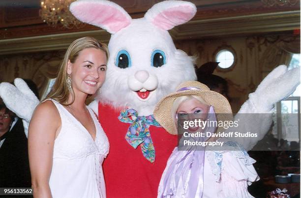 Vanessa Kay Haydon Trump, wife of Donald Trump Jr, stands next to the Easter Bunny and another costumed Easter character during Easter Sunday events...