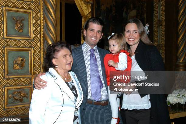 Marie Zelnickova stands with her grandson Donald Trump, Jr and his first daughter Kai Madison, and wife Vanessa Kay Haydon at the Mar-A-Lago estate,...