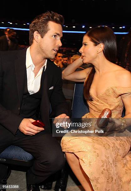 Actors Ryan Reynolds and Sandra Bullock in the audience during the People's Choice Awards 2010 held at Nokia Theatre L.A. Live on January 6, 2010 in...