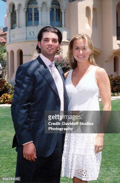 Donald Trump Jr and wife Vanessa Kay Haydon Trump pose for a portrait during Easter Sunday events at the Mar-a-Lago club in Palm Beach, Florida,...