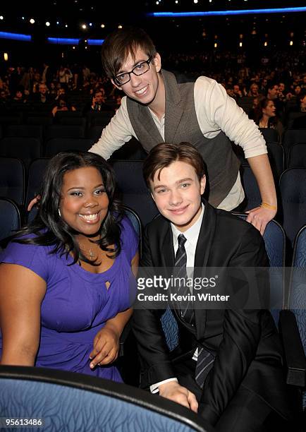 Actors Amber Riley, Kevin McHale, and Chris Colfer during the People's Choice Awards 2010 held at Nokia Theatre L.A. Live on January 6, 2010 in Los...