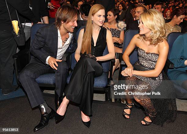 Musician Keith Urban, actress Nicole Kidman and singer Carrie Underwood in the audience during the People's Choice Awards 2010 held at Nokia Theatre...