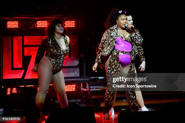 Melissa Viviane Jefferson aka Lizzo performs during her set as the opening act before Haim's 2018 North American Sister Sister Sister tour on May 7,...