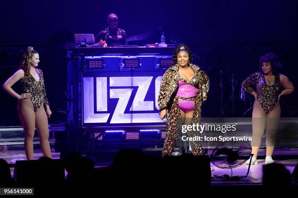 Melissa Viviane Jefferson aka Lizzo performs during her set as the opening act before Haim's 2018 North American Sister Sister Sister tour on May 7,...