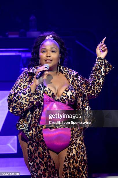 Melissa Viviane Jefferson aka Lizzo performs during her set as the opening act before Haim's 2018 North American Sister Sister Sister tour on May 7,...