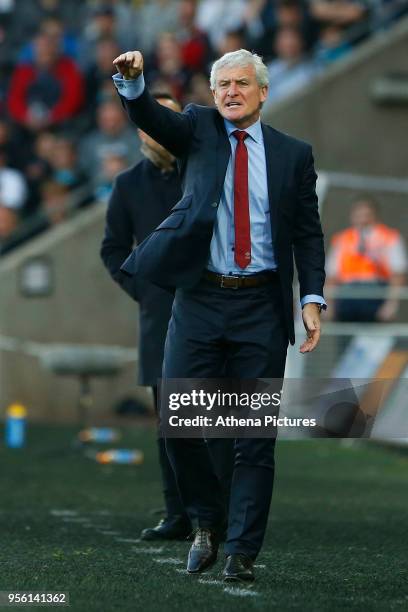 Southampton manager Mark Hughes during the Premier League match between Swansea City and Southampton at Liberty Stadium on May 08, 2018 in Swansea,...