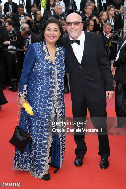 Meher Tatna and Lorenzo Soria attend the screening of "Everybody Knows " and the opening gala during the 71st annual Cannes Film Festival at Palais...