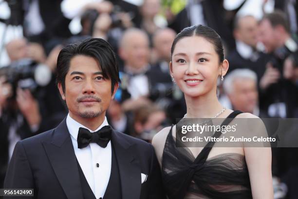 Aaron Kwok and Miao Miao attend the screening of "Everybody Knows " and the opening gala during the 71st annual Cannes Film Festival at Palais des...