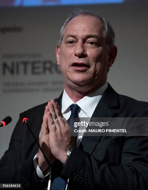 Brazil's presidential pre-candidate for the Democratic Labour Party Ciro Gomes speaks during the National Mayors Meeting in the city of Niteroi, Rio...