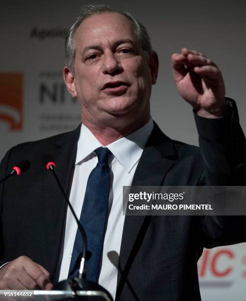 Brazil's presidential pre-candidate for the Democratic Labour Party Ciro Gomes speaks during the National Mayors Meeting in the city of Niteroi, Rio...