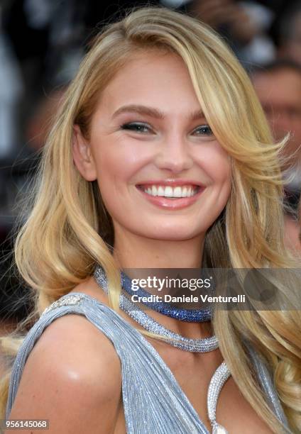 Romee Strijd attends the screening of "Everybody Knows " and the opening gala during the 71st annual Cannes Film Festival at Palais des Festivals on...