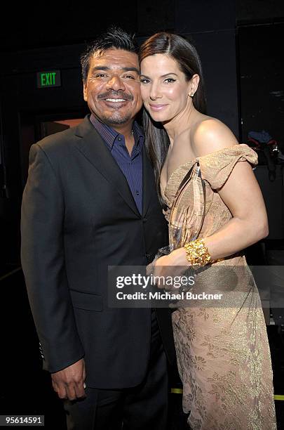 Comedian George Lopez and actress ;Sandra Bullock backstage during the People's Choice Awards 2010 held at Nokia Theatre L.A. Live on January 6, 2010...