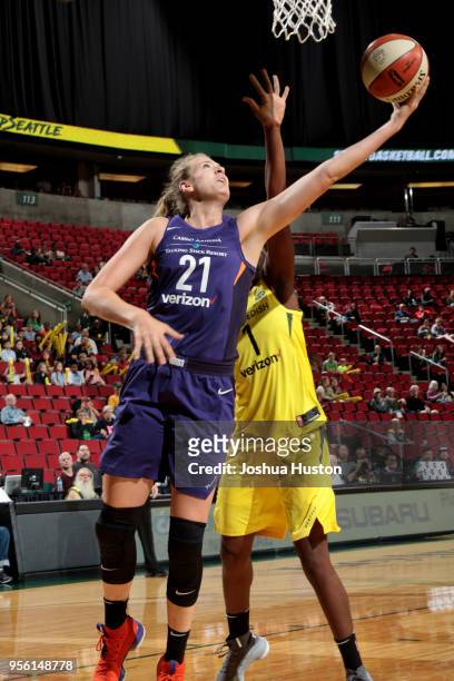 Marie Gülich of the Phoenix Mercury shoots the ball against the Seattle Storm during a pre-season game on MAY 8, 2018 at KeyArena in Seattle,...