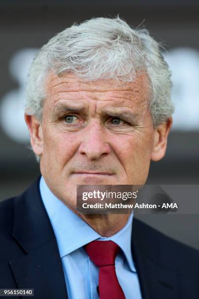 Mark Hughes head coach / manager of Southampton looks on during the Premier League match between Swansea City and Southampton at Liberty Stadium on...