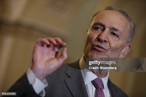 Senate Minority Leader Chuck Schumer, a Democrat from New York, speaks during a news conference after a Senate Democratic weekly luncheon meeting at...