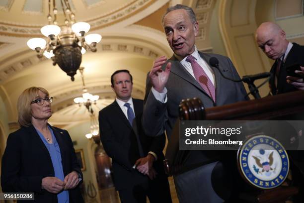 Senate Minority Leader Chuck Schumer, a Democrat from New York, speaks during a news conference after a Senate Democratic weekly luncheon meeting at...