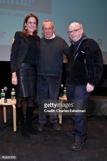 The Film Society of Lincoln Center executive director, Mara Manus and writers/actors Andre Gregory and Wallace Shawn attend a screening of "My Dinner...