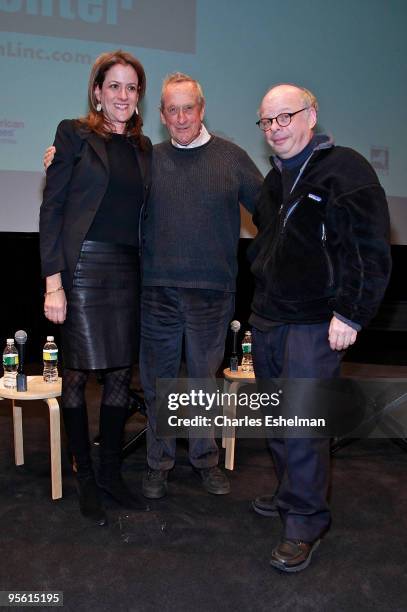 The Film Society of Lincoln Center executive director, Mara Manus and writers/actors Andre Gregory and Wallace Shawn attend a screening of "My Dinner...