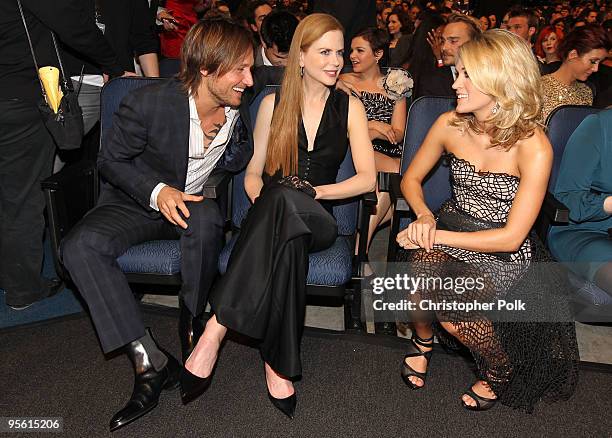 Musician Keith Urban, actress Nicole Kidman and singer Carrie Underwood in the audience during the People's Choice Awards 2010 held at Nokia Theatre...