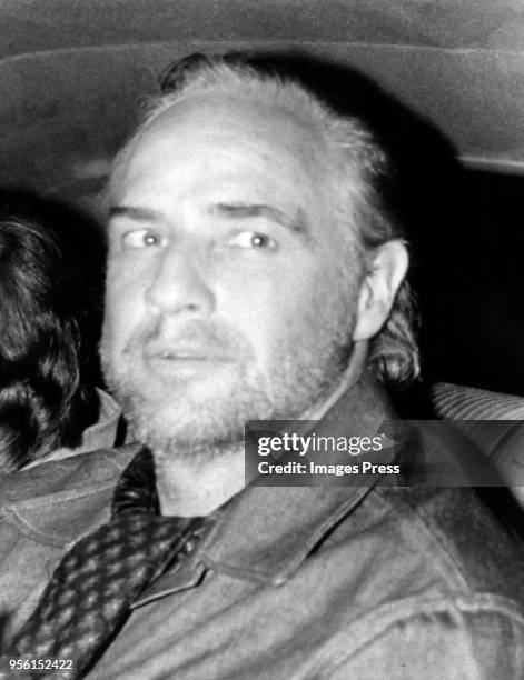 Marlon Brando leaves ABC studios in New York City circa March 1973.