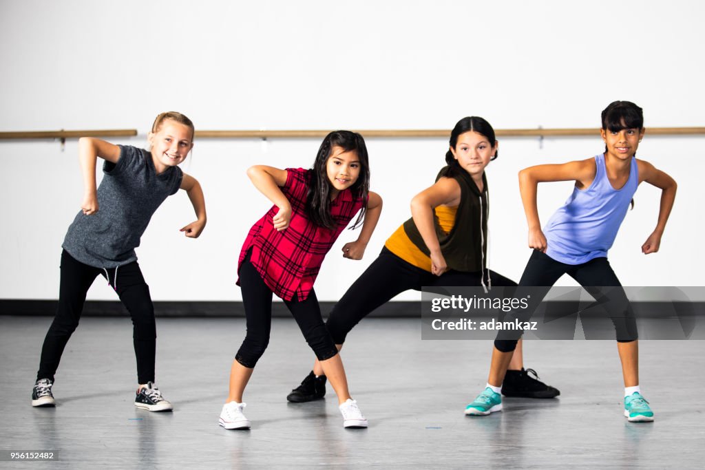 Hip-Hop Dans grupp unga olika flickor