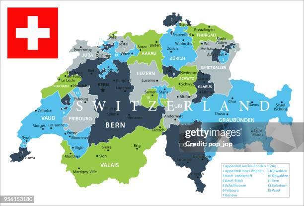 map of switzerland - vector - kanton graubünden stock illustrations