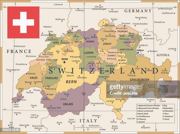 20 - switzerland - vintage color dark - zurich map stock illustrations