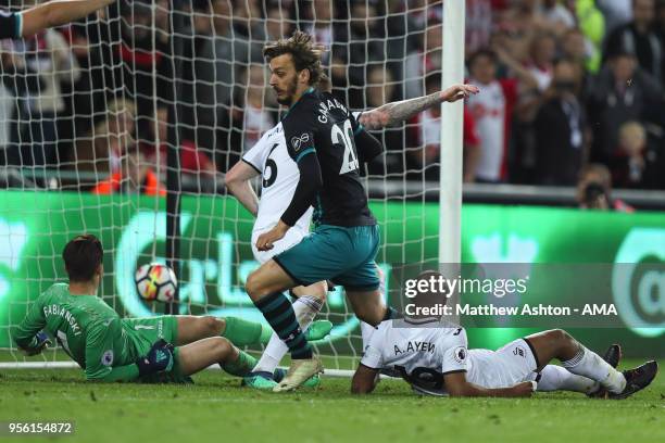 Manolo Gabbiadini of Southampton scores a goal to make it 0-1 during the Premier League match between Swansea City and Southampton at Liberty Stadium...