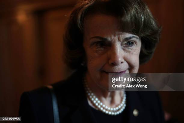 Sen. Dianne Feinstein arrives at a weekly Senate Democratic Policy Luncheon at the Capitol May 8, 2018 in Washington, DC. Senate Democrats held a...