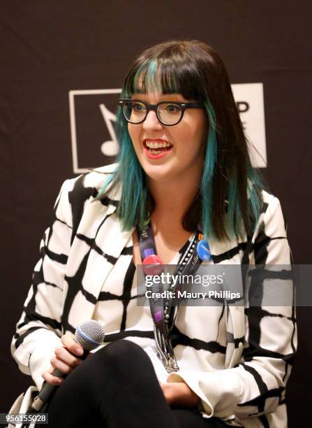 Songwriter Leena Regan speaks at the 'Songwriting Panel with Experts from Musicians Institute' during The 2018 ASCAP "I Create Music" EXPO at Loews...