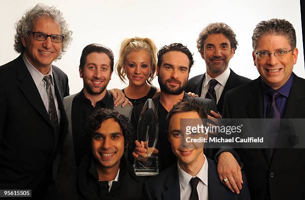 Cast with writers and producers of The Big Bang Theory pose for a portrait during the People's Choice Awards 2010 held at Nokia Theatre L.A. Live on...
