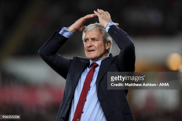 Mark Hughes head coach / manager of Southampton reacts during the Premier League match between Swansea City and Southampton at Liberty Stadium on May...
