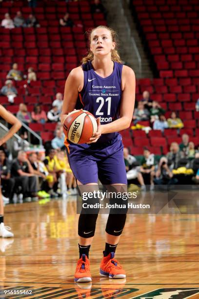 Marie Gülich of the Phoenix Mercury shoots a free throw against the Seattle Storm during a pre-season game on MAY 8, 2018 at KeyArena in Seattle,...